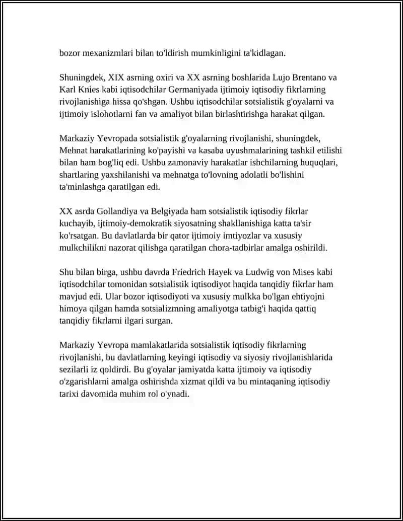SOTSIALISTIK IQTISODIYOT TOGRISIDAGI FIKIRLAR, MARKAZIY YEVROPA TA'LIMOTI 4