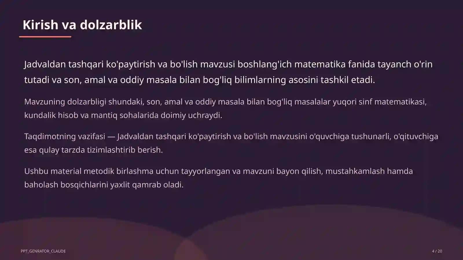 Jadvaldan tashqari ko'paytirish va bo'lish (3-sinf) 4