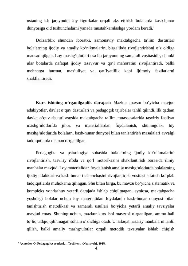 Loy mashg’ulotida bolalarni kasb-hunar dunyosi bilan tanishtirish (KURS ISHI) 4