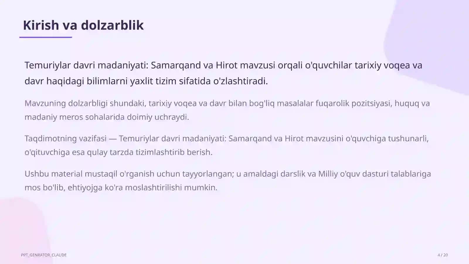 Temuriylar davri madaniyati: Samarqand va Hirot (8-sinf) 4