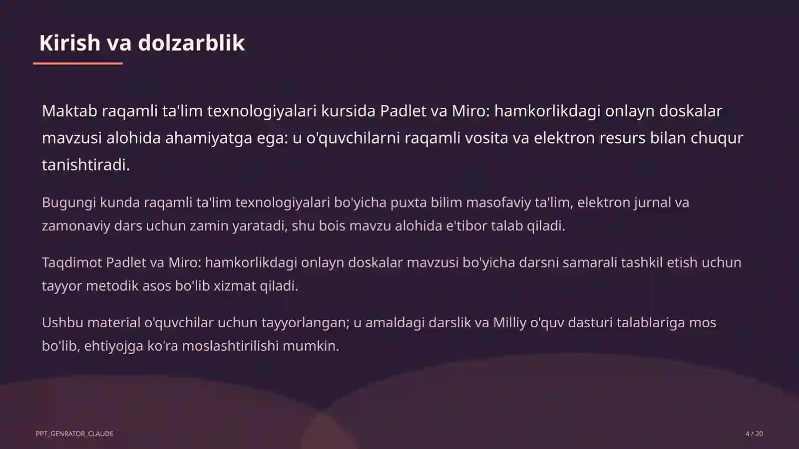 Dars rejasi 4