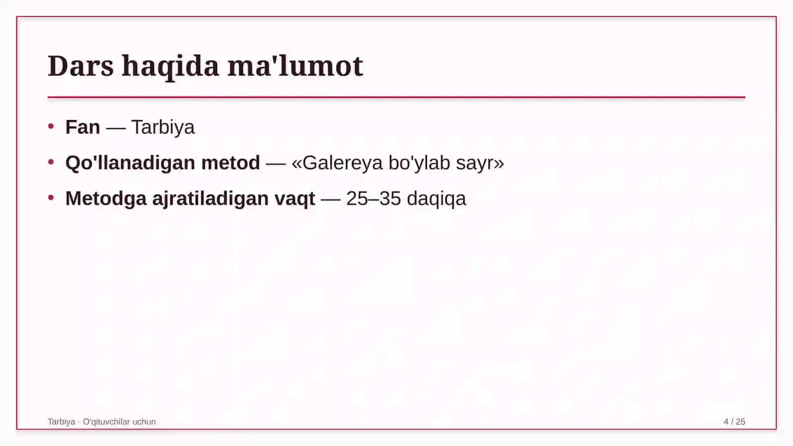 tarbiya darslarida galereya bo'ylab sayr metodidan foydalanish 8391 4