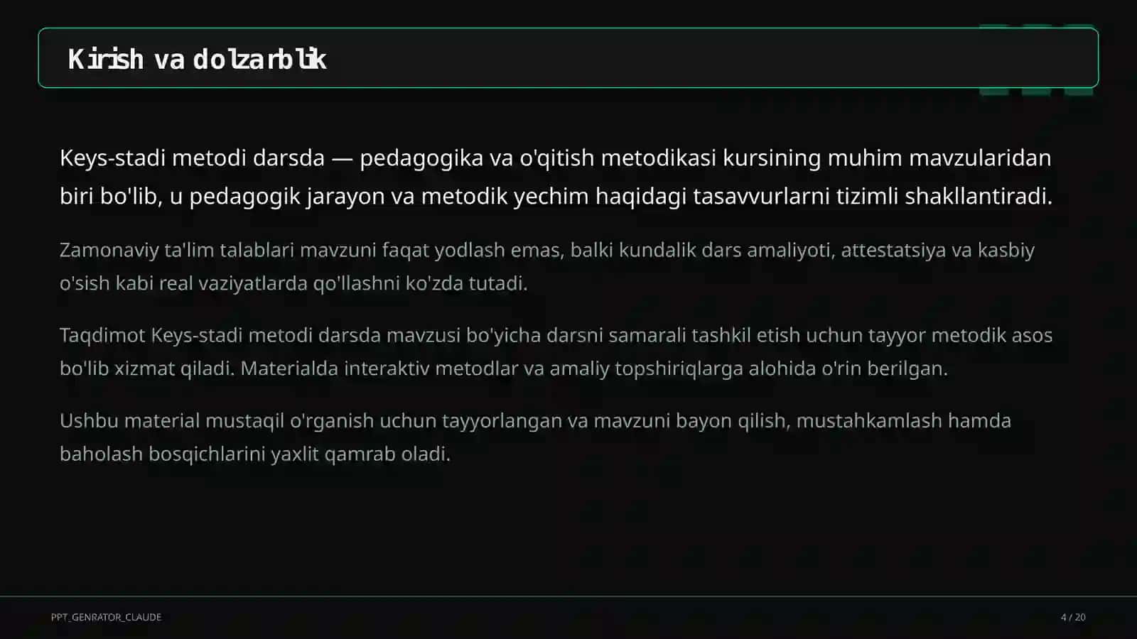 Keys-stadi metodi darsda 4