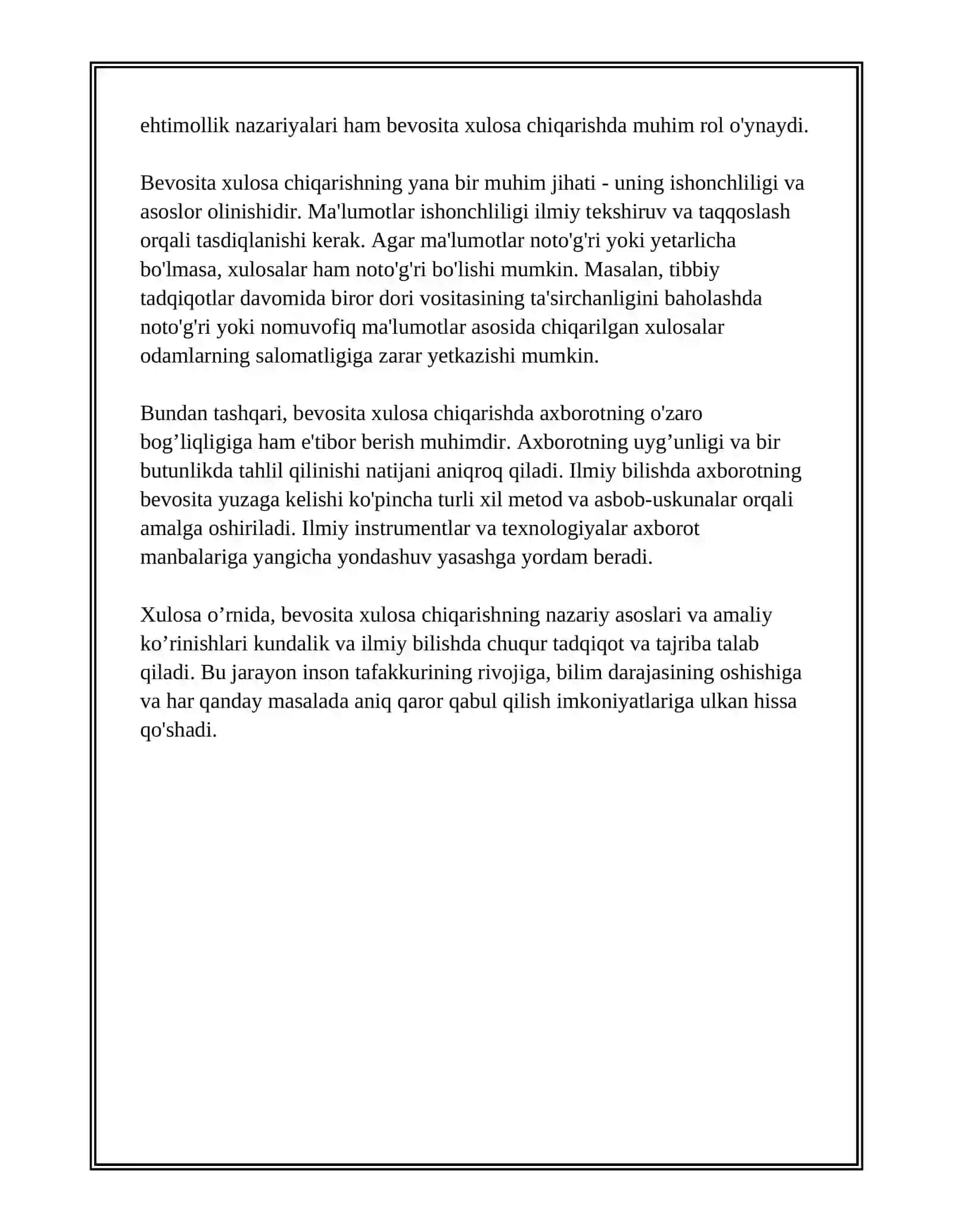 KUNDALIK VA ILMIY BILISHDA BEVOSITA XULOSA CHIQARISH USULLARINI QOʻLLASH 4
