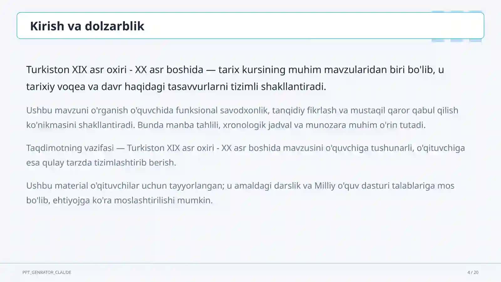 Turkiston XIX asr oxiri - XX asr boshida (9-sinf) 4