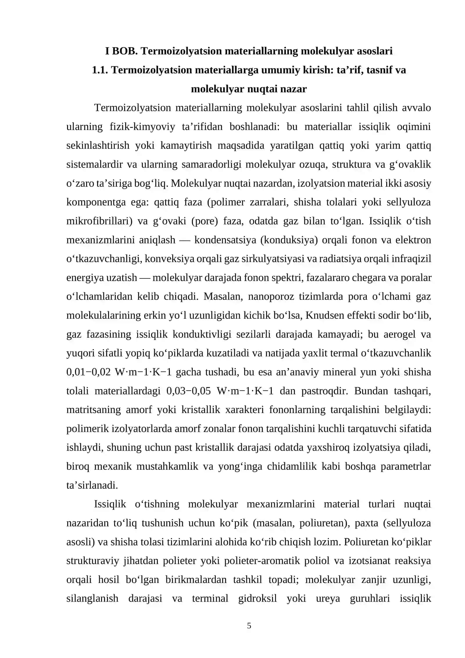 Termoizolyatsion materiallarining (ko‘pik, paxta, shisha tolasi) molekulyar asoslari 4