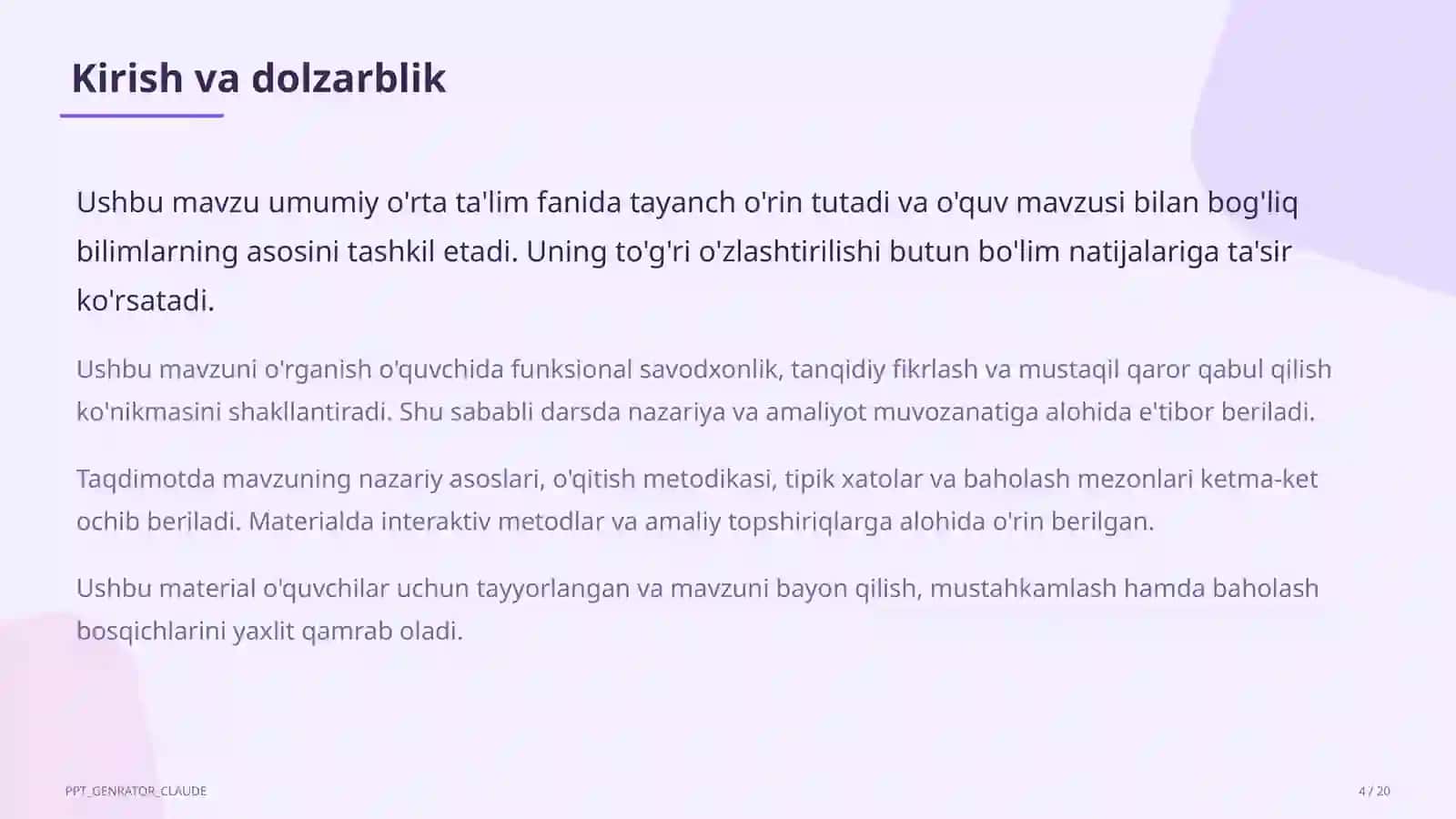 Dolzarb mavzular — maktab va o'qituvchilar 4