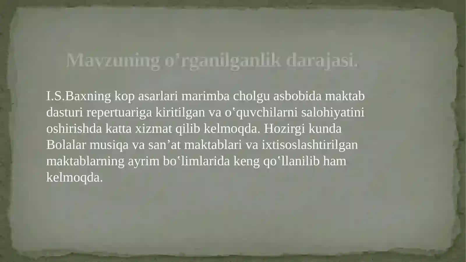 I.S.Baxning "Lya minor" konsertini marimba cholg'usida 3-sinf o‘quvchilariga o‘rgatish metodikasi 4