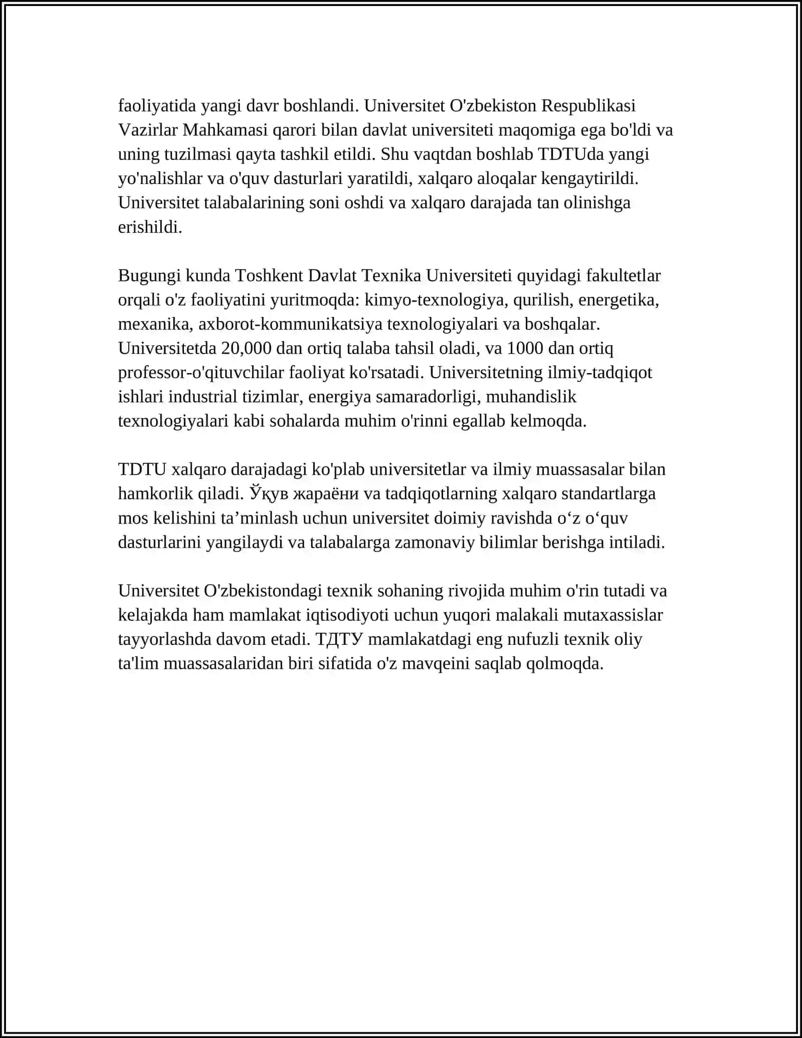 TOSHKENT POLETEXNIKA INSITUTI HAQIDA 4