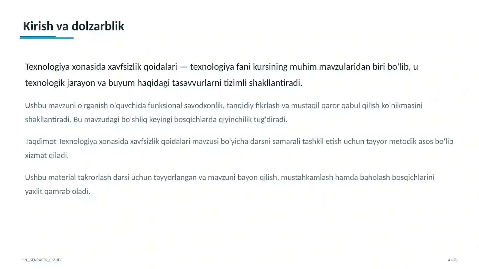 Texnologiya xonasida xavfsizlik qoidalari (5-sinf) 4