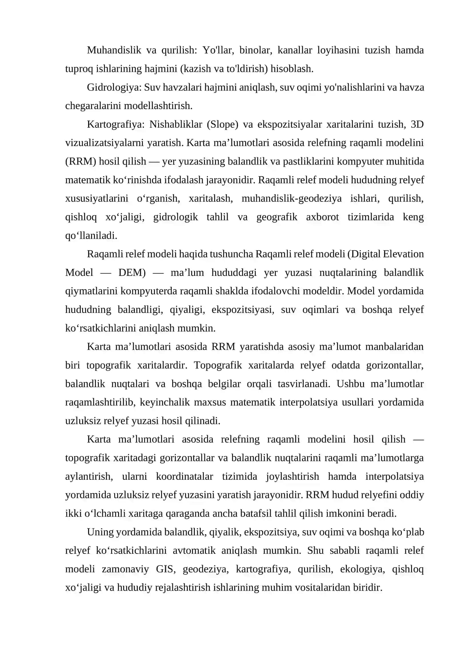 KARTA MA’LUMOTLARI ASOSIDA RELEFNING RAQAMLI MODELINI HOSIL QILISH. 4