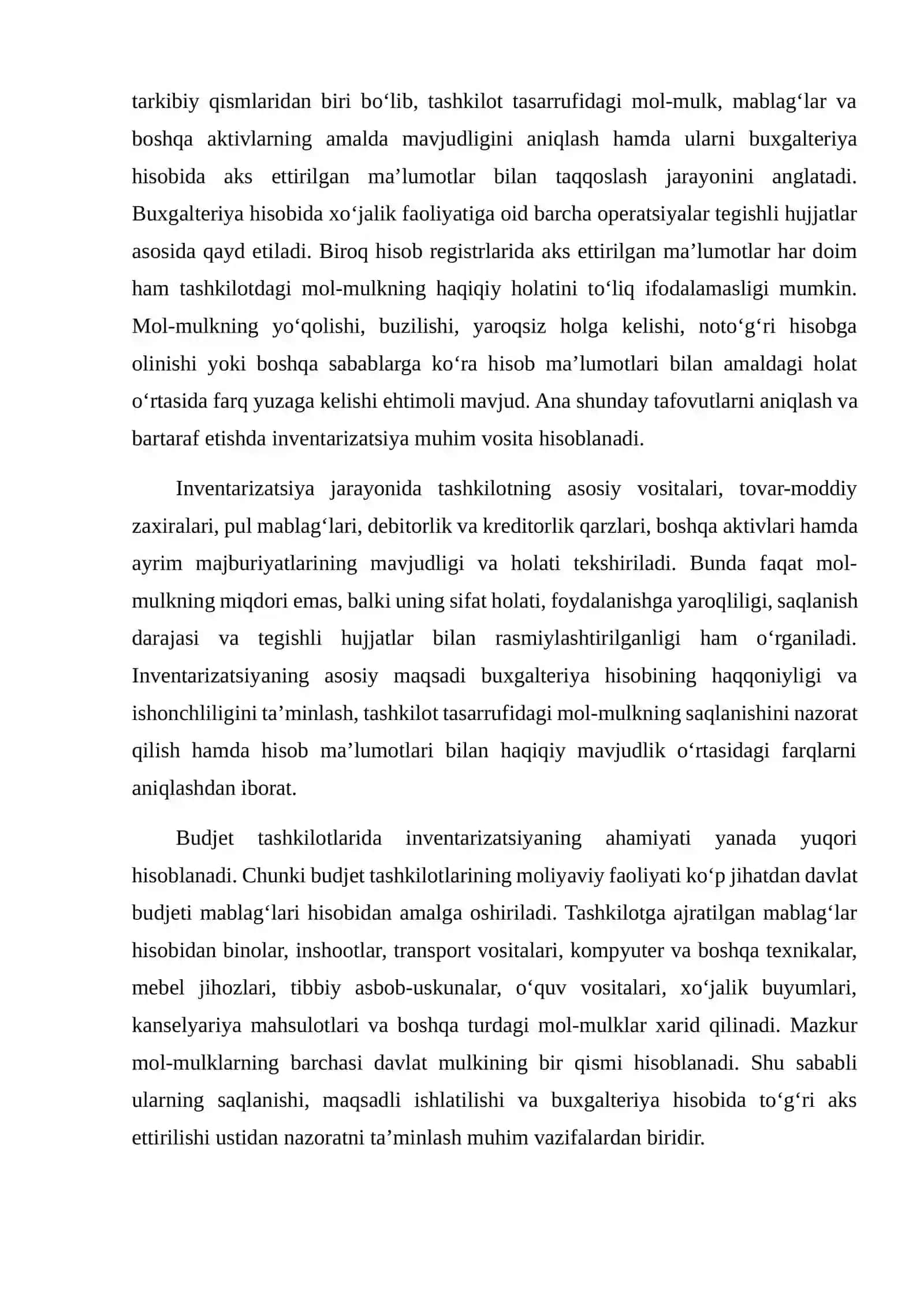 BuDJET TASHKILOTLARIDA INVENTARIZATSIYANI TASHKIL ETISH VA UNING HISOBDAGI AHAMIYATI 4