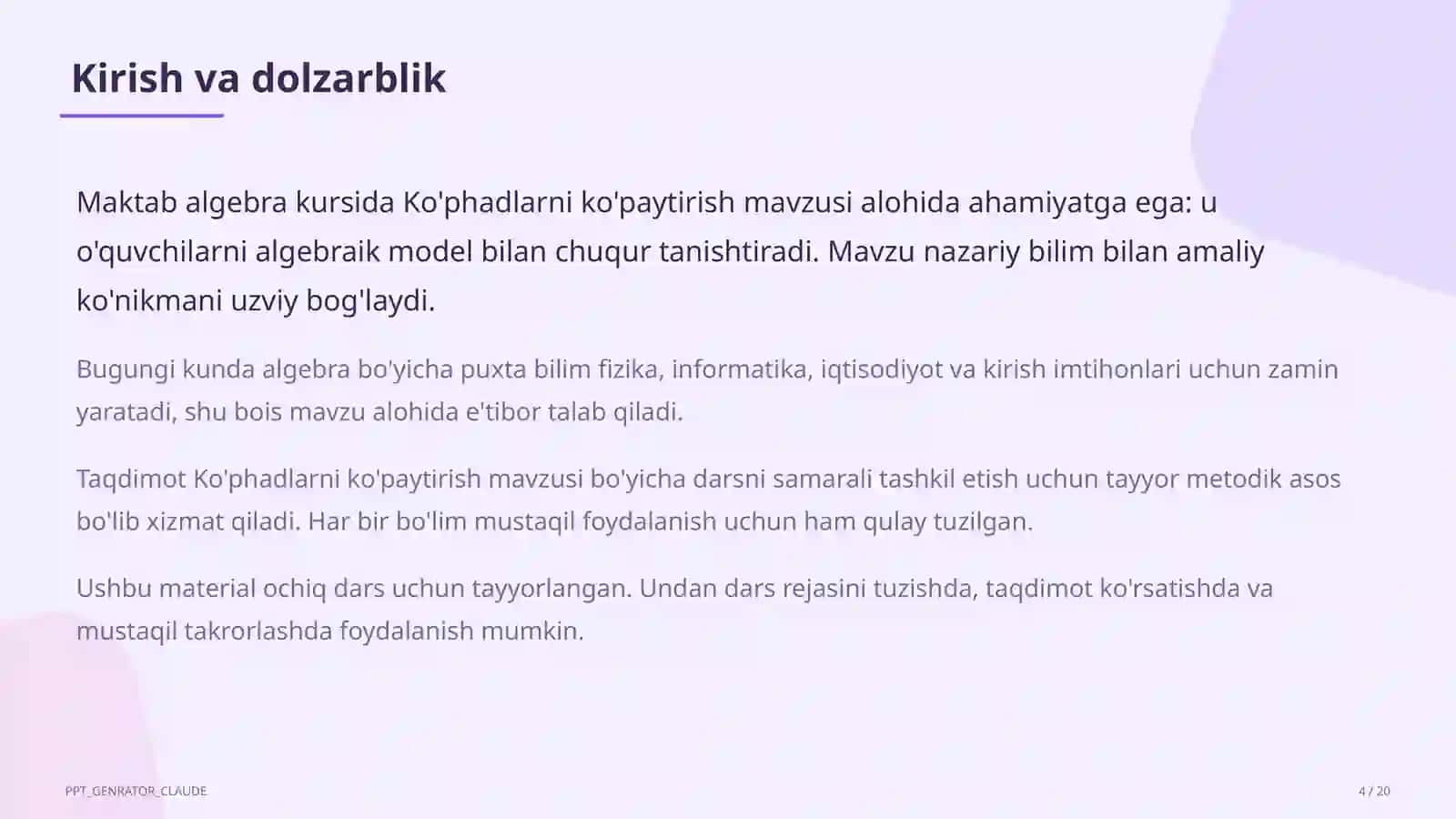 Ko'phadlarni ko'paytirish (7-sinf) 4