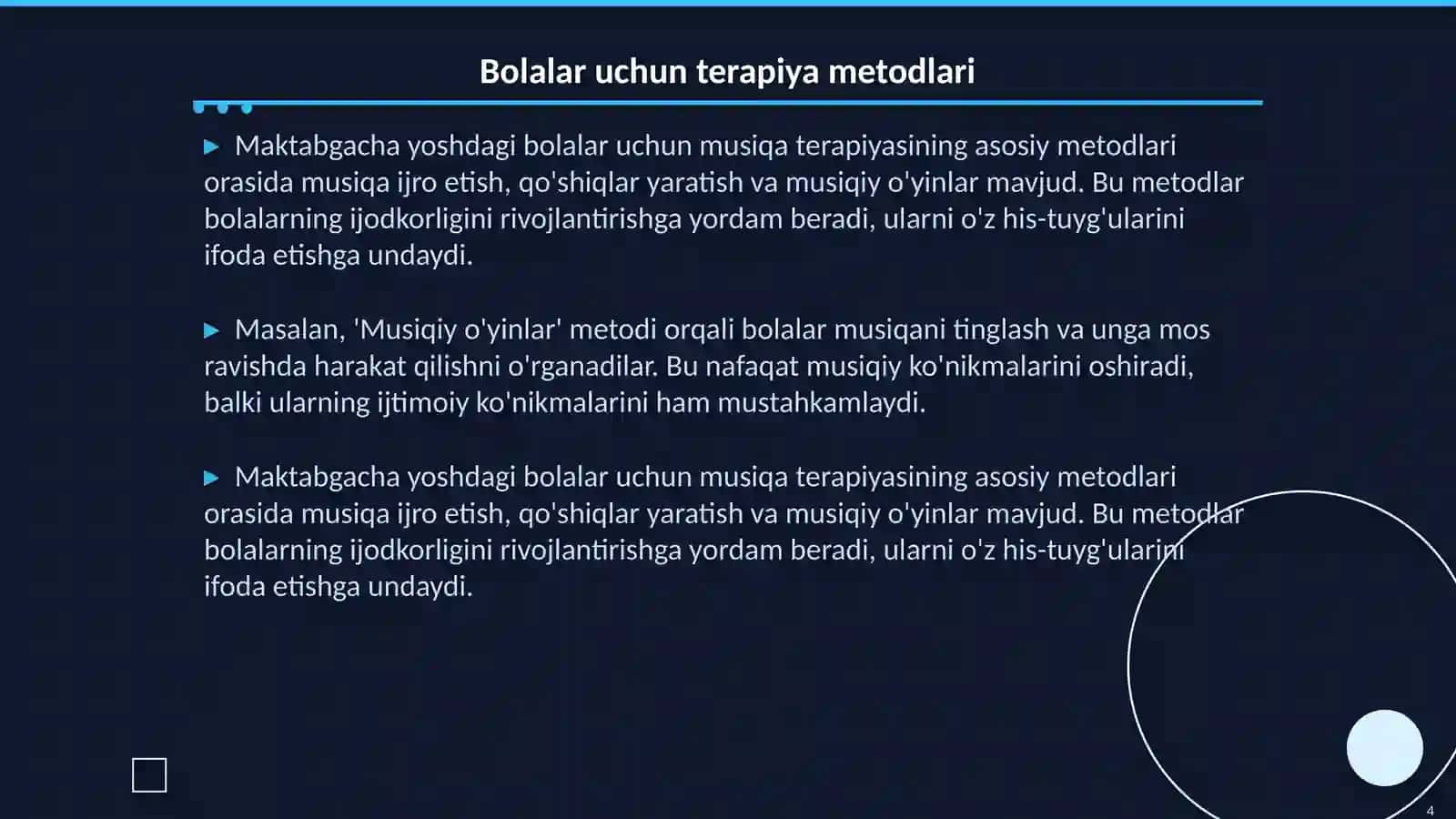 Maktabgacha ta'limda musiqa terapiyasi 4
