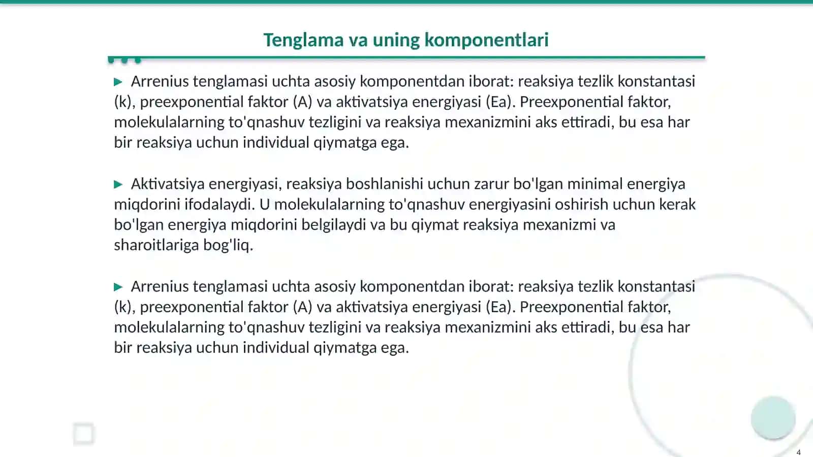 Arrenius tenglamasi va uning fizik mazmuni 4
