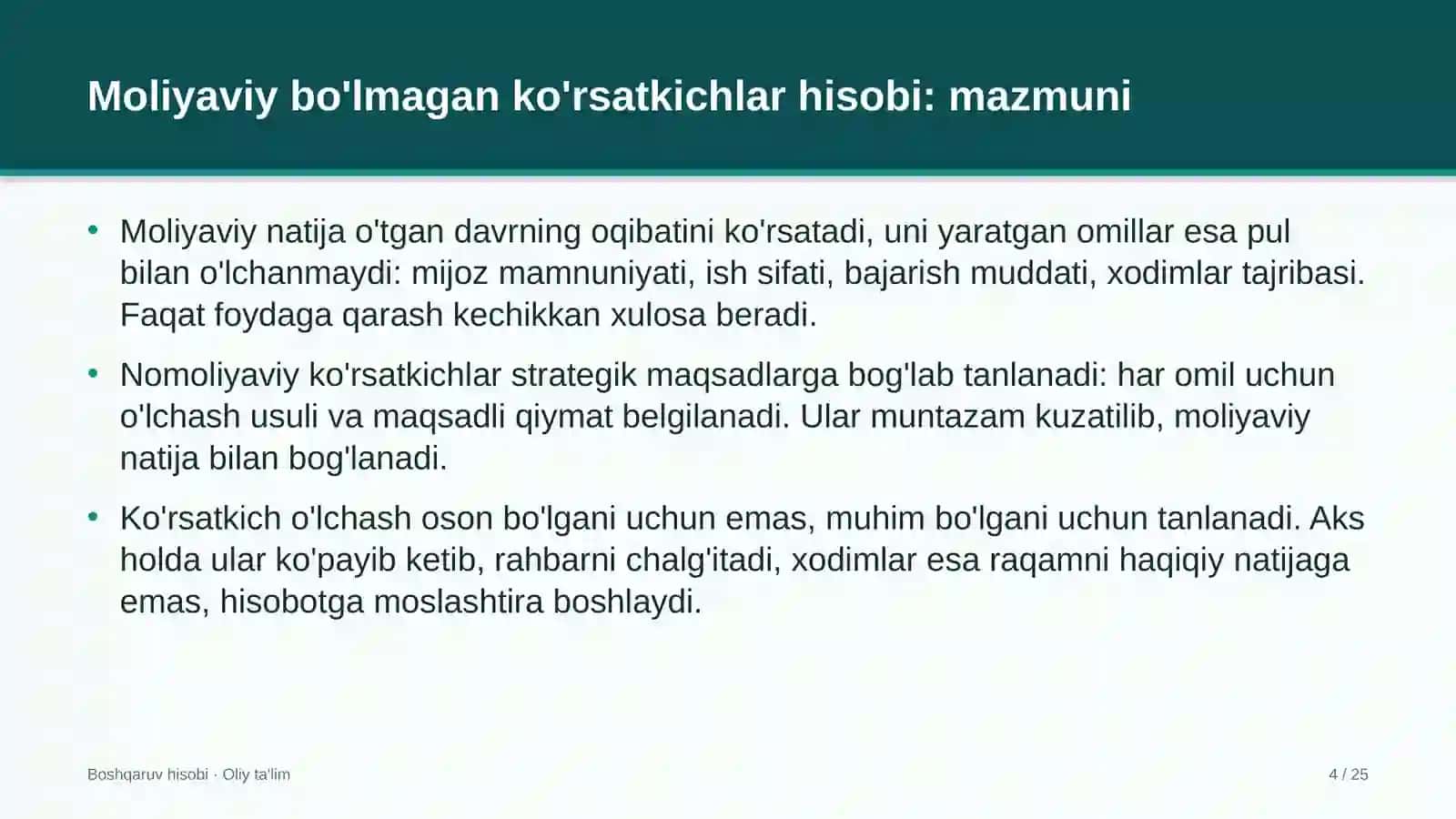 Moliyaviy bo'lmagan ko'rsatkichlar hisobi: mohiyati 4