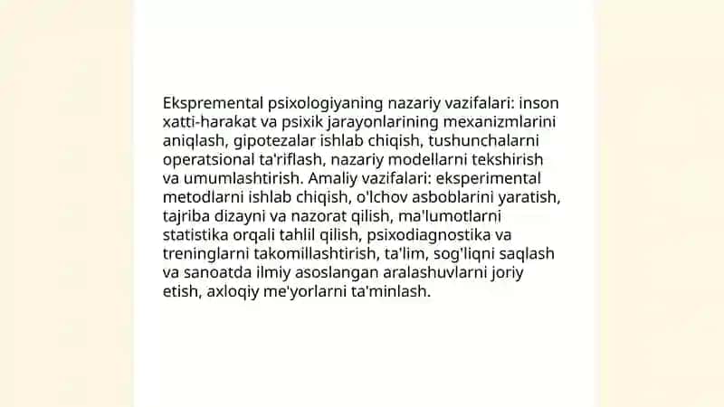 Ekspremental psixologiyaning predmeti va vazifalari 4