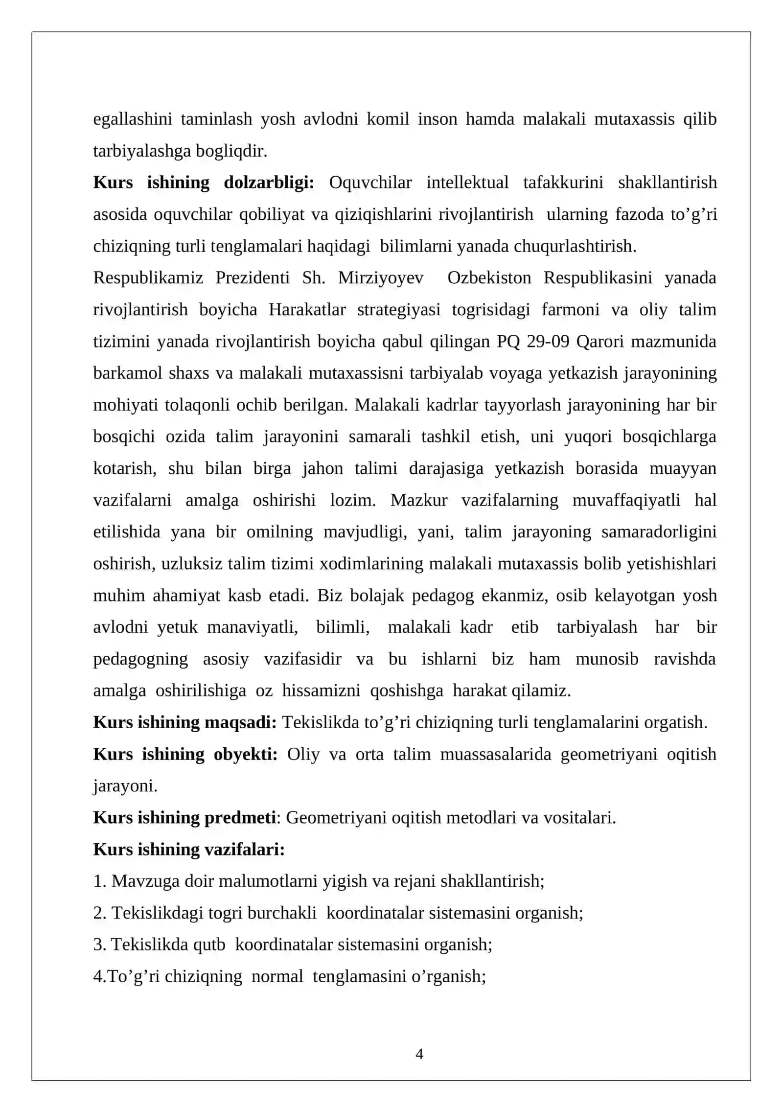 Algebraik chiziq va uning tartibi 4