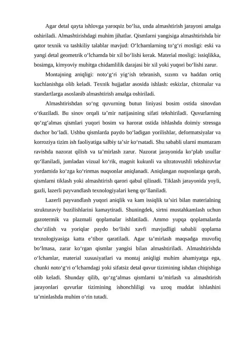 Quvurlarning qo`zg`almas qismlarini ta`mirlash 4