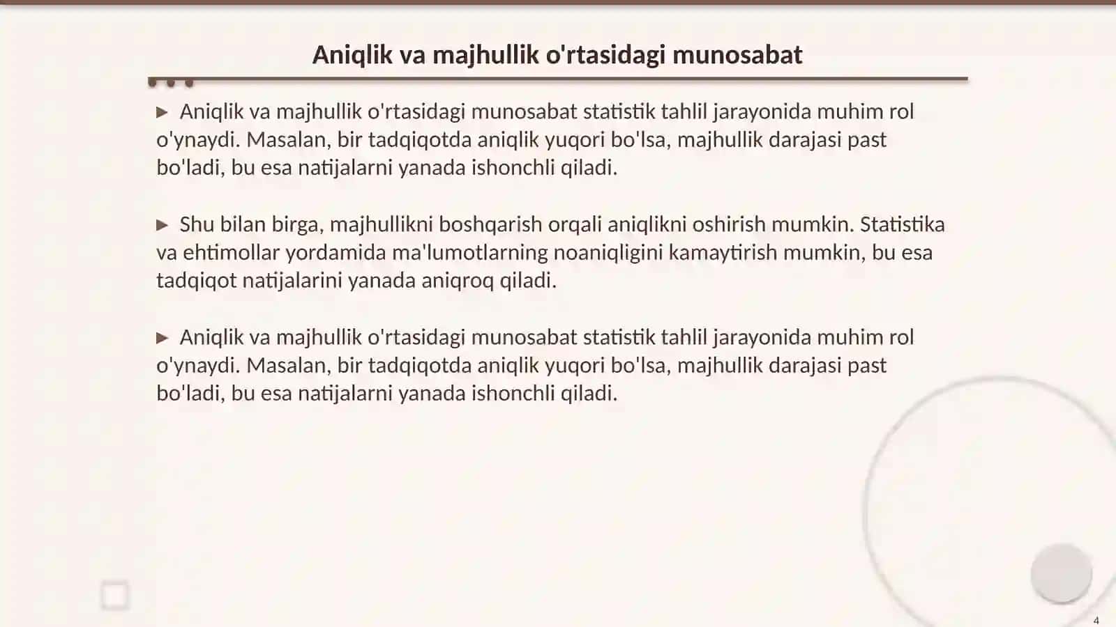 Aniqlik va majhullik nisbatlari 4