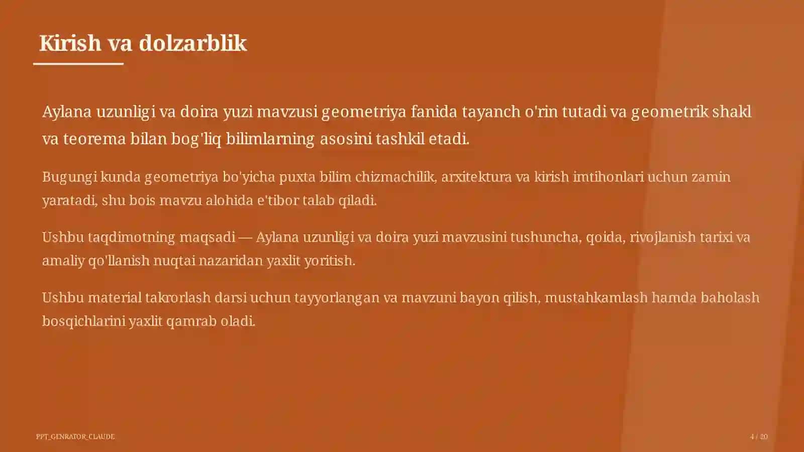 Aylana uzunligi va doira yuzi (9-sinf) 4