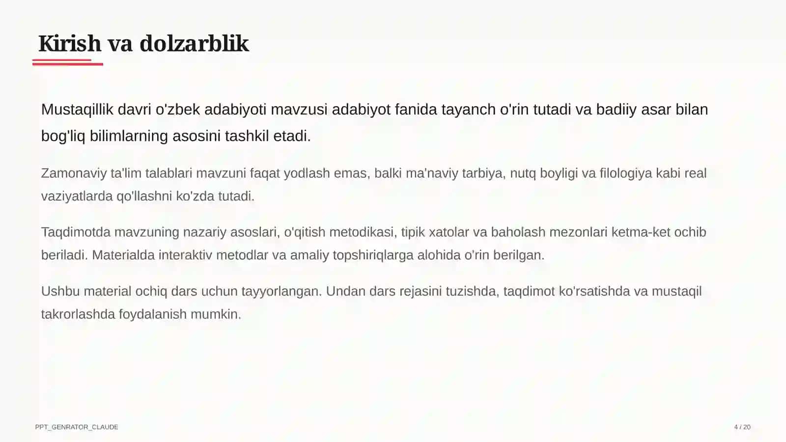 Mustaqillik davri o'zbek adabiyoti (11-sinf) 4