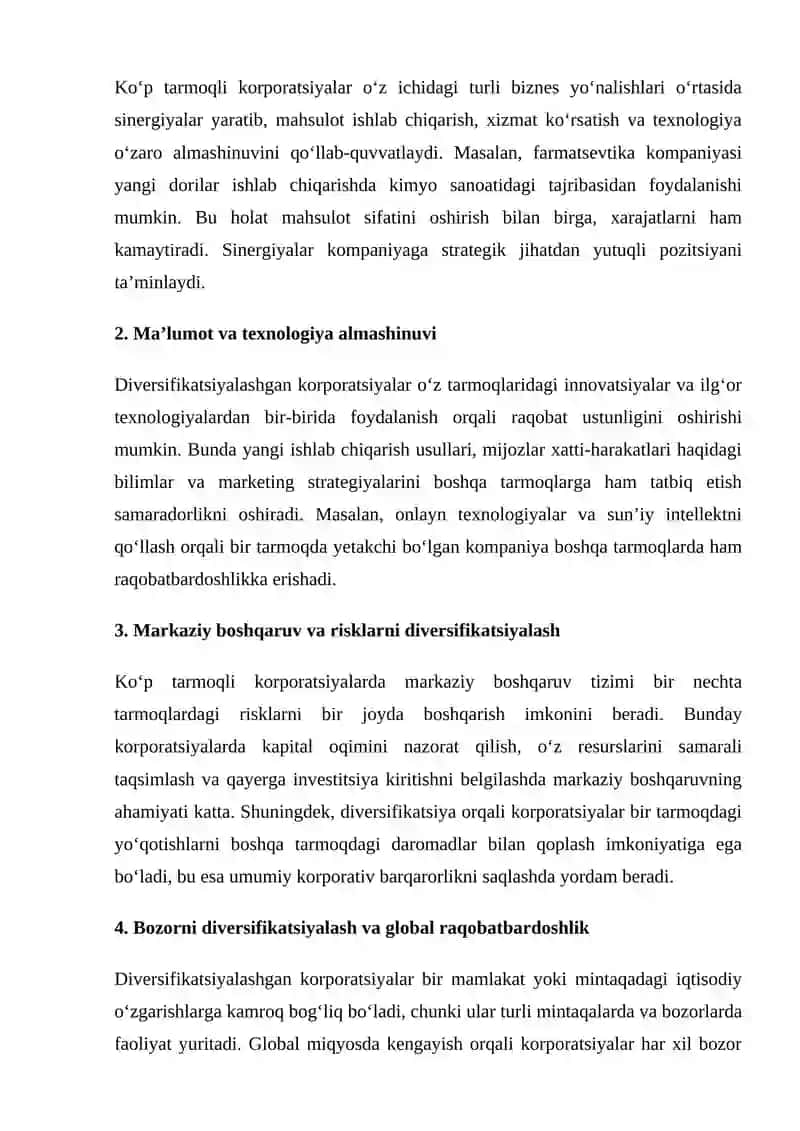 Diversifikatsiyalashgan ko‘p tarmoqli korporatsiyalar 4