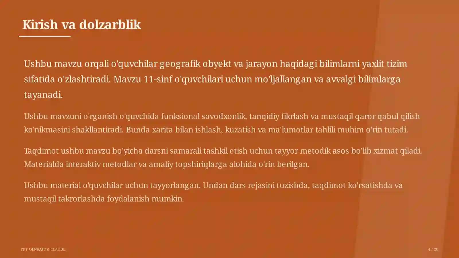 Turizm geografiyasi va O'zbekistonning turistik salohiyati (11-sinf) 4