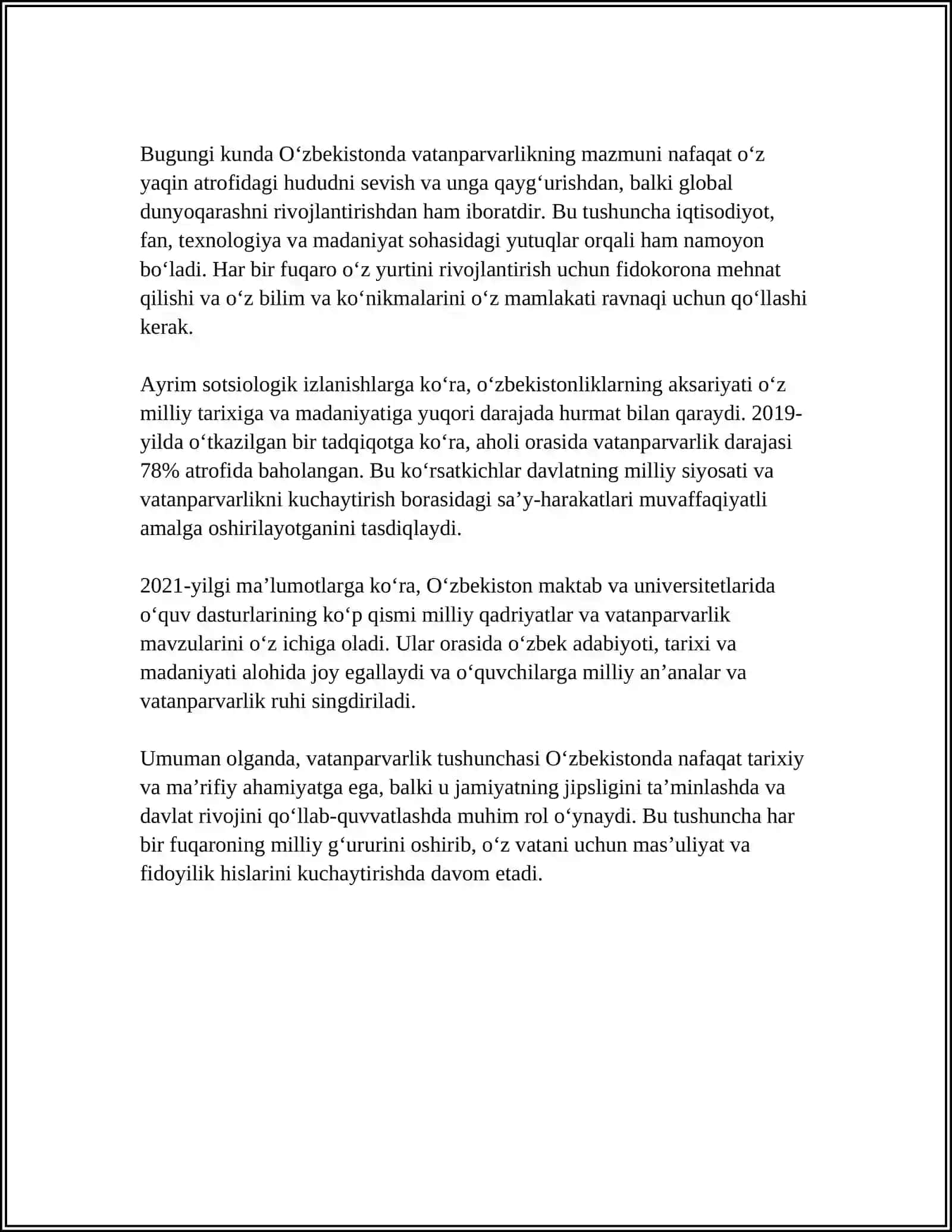 VATANPARVARLIK INSONPARVARLIK VA ŌZ MILLATIGA SADOQAT -SHAXS MAʼNAVIYATI MEZONLARI 4