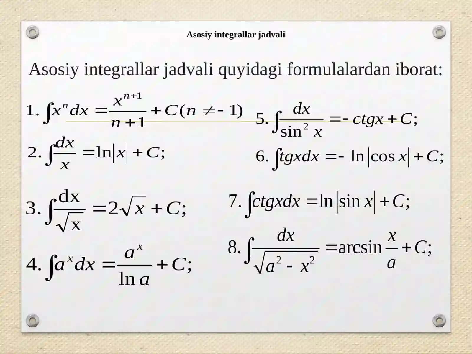 Asosiy integrallar jadvali 4