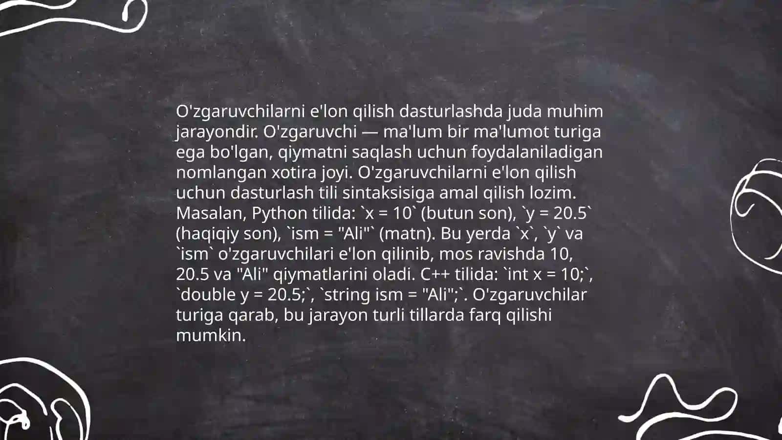 Python dasturlash tilida õzgaruvchilar va operatorlar 4