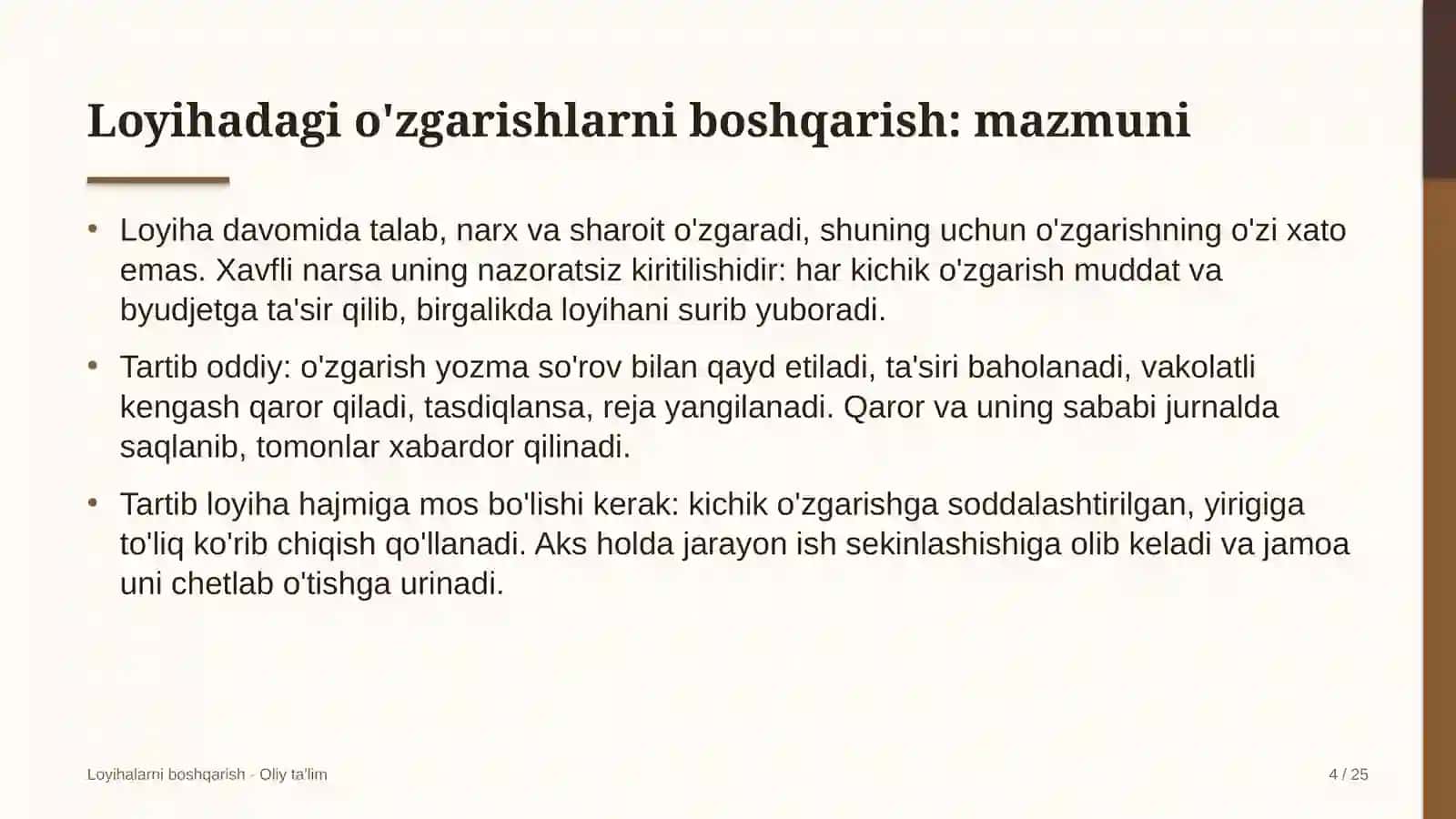 suyultirilgan gaz ishlab chiqarishda loyihadagi o'zgarishlarni boshqarish 2957 4