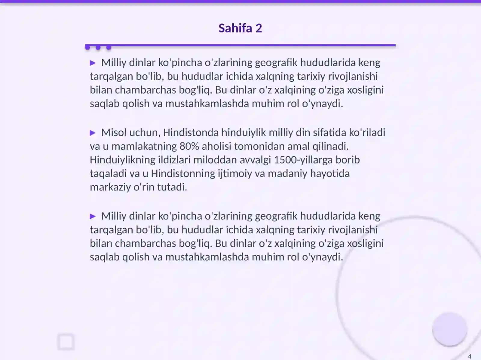Milliy dinlar mavzusi 4