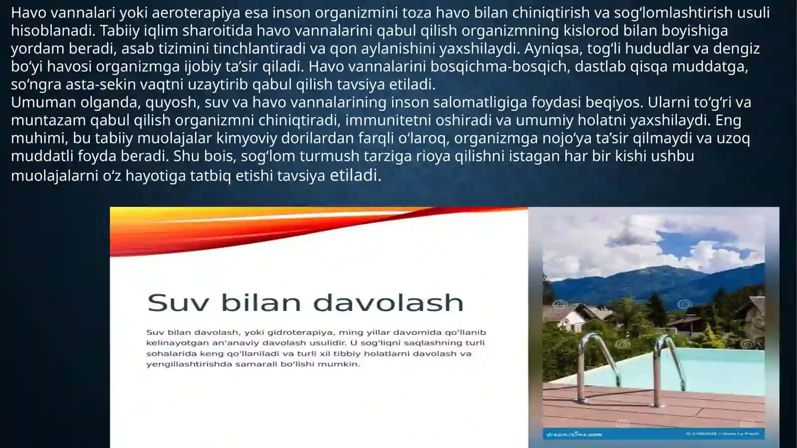 Quyosh, suv va havovannalari bilan davolash 4
