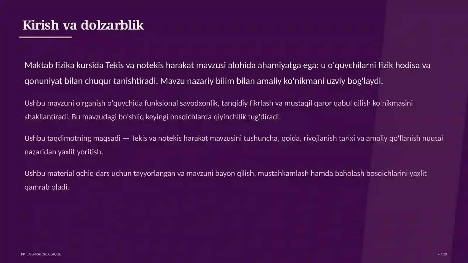 Tekis va notekis harakat (7-sinf) 4