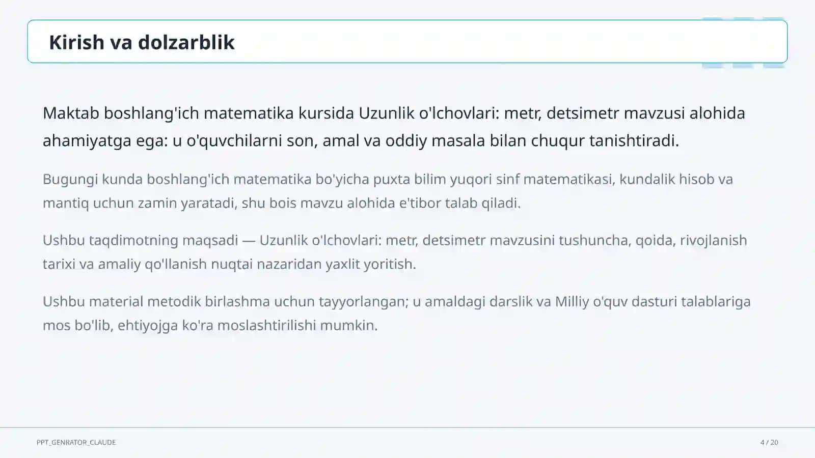 Uzunlik o'lchovlari: metr, detsimetr 4