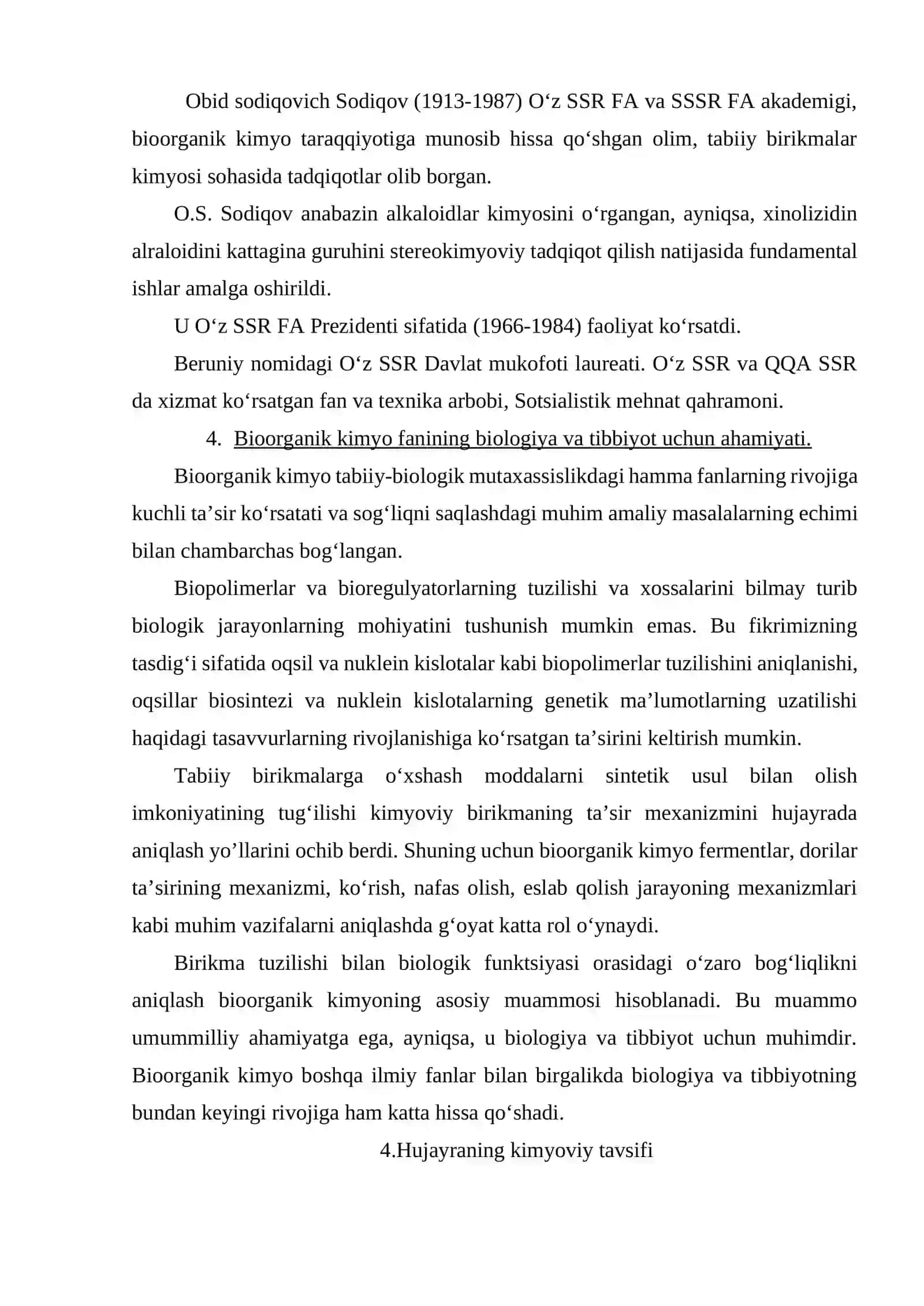 BIOORGANIK KIMYO FANINING PREDMETI, O‘RGANISH OB’EKTLARI 4