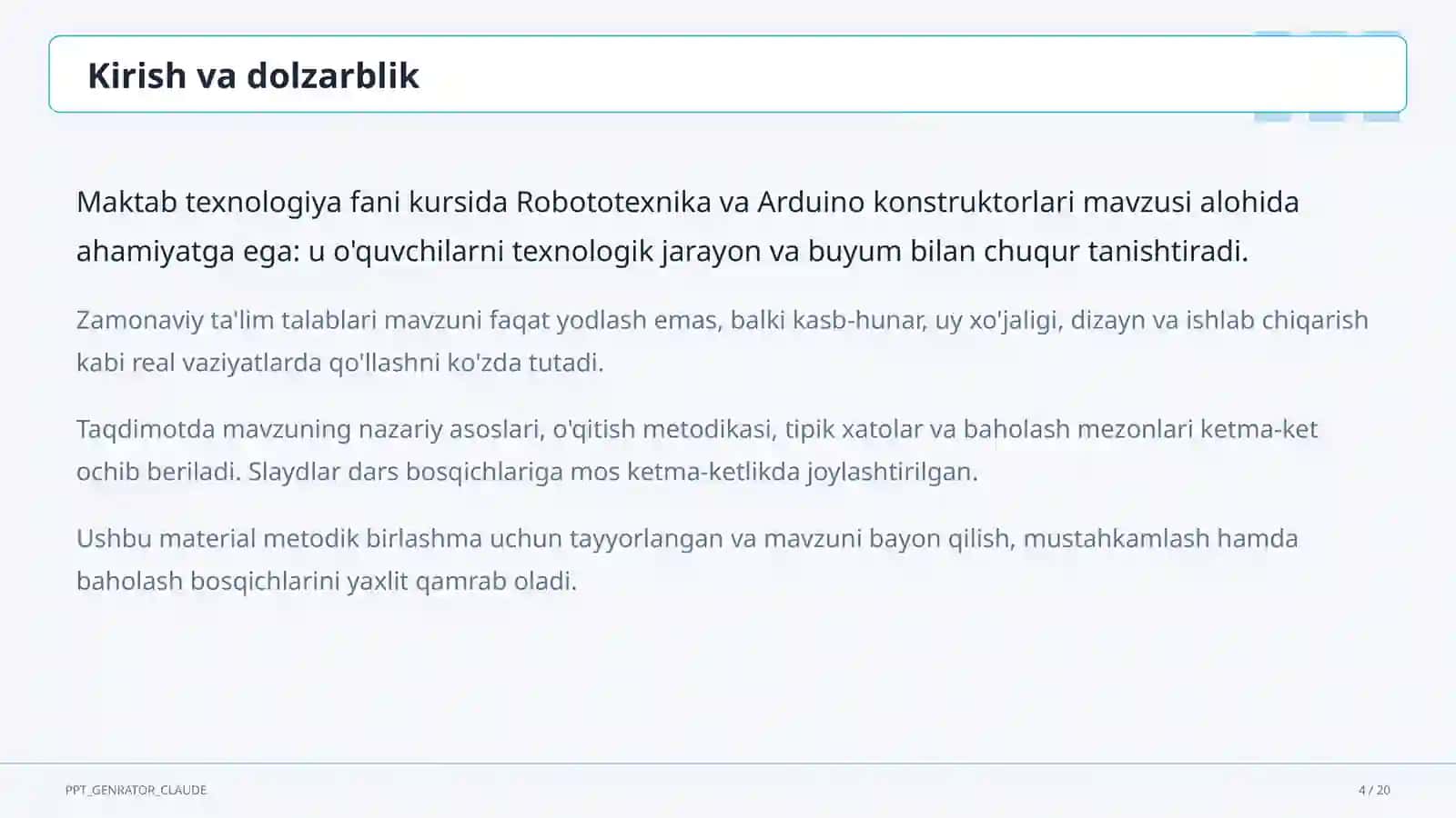 Robototexnika va Arduino konstruktorlari (9-sinf) 4