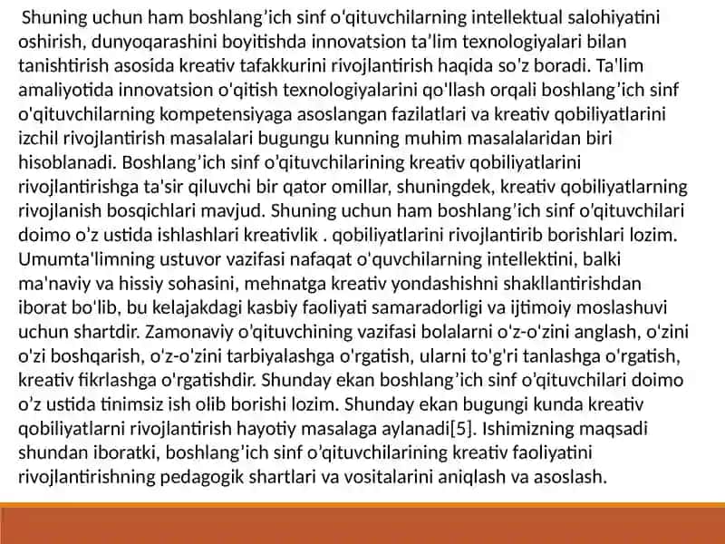 O’qituvchilarining kreativlik qobiliyatlarini rivojlantirish usullari 4