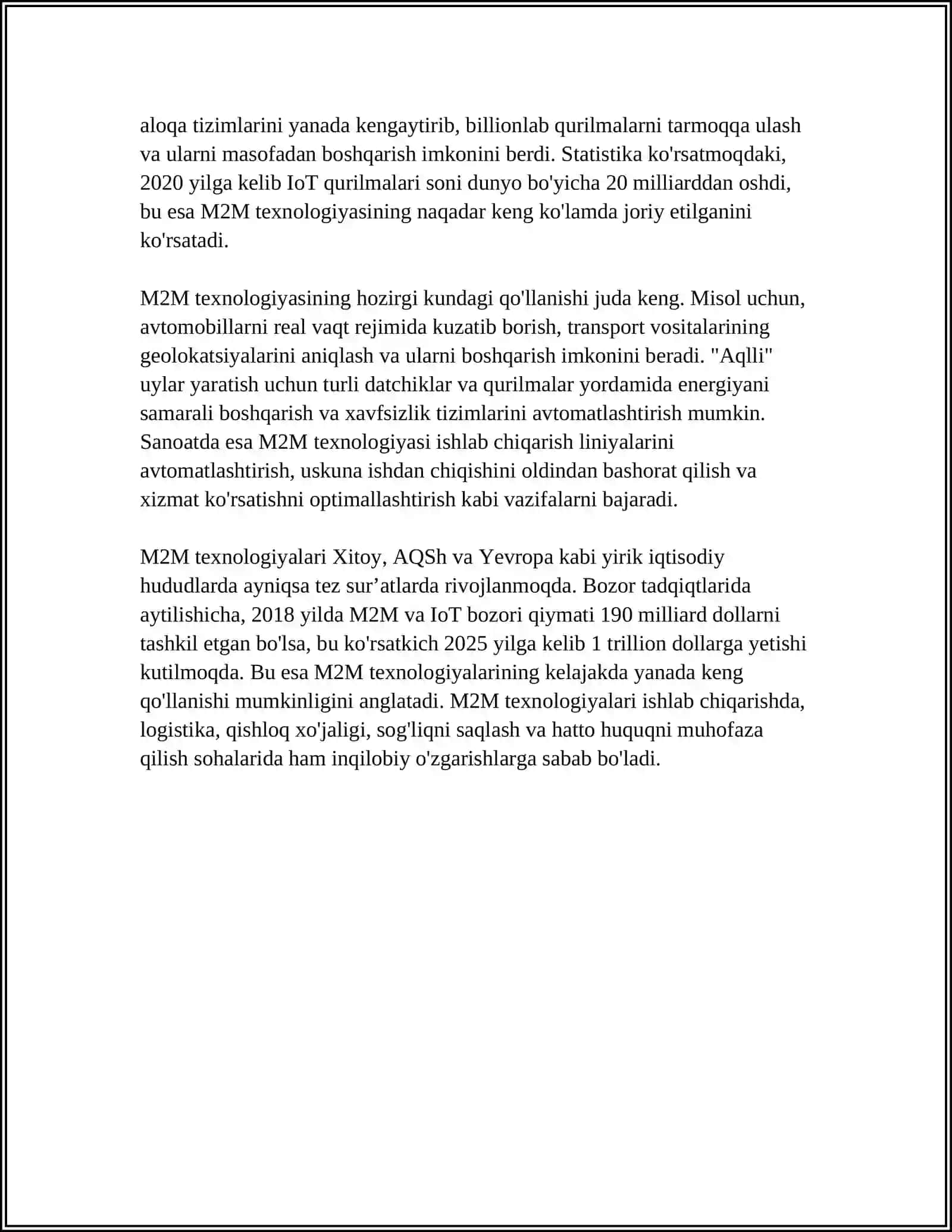 M2M TEXNOLOGIYASI- INTERNET ASHYOLARI ASOSI SIFATIDA 4