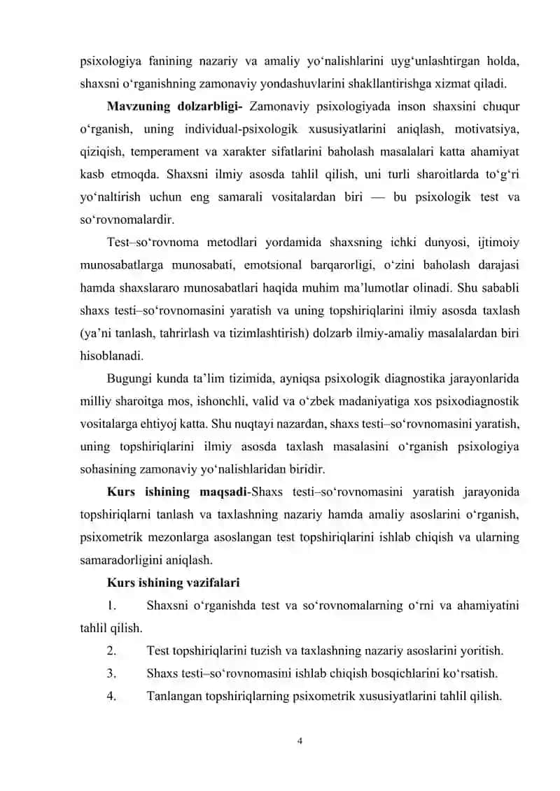 Shaxs testi-so’rovnomasi yaratishda topshiriqlarni taxlash 4
