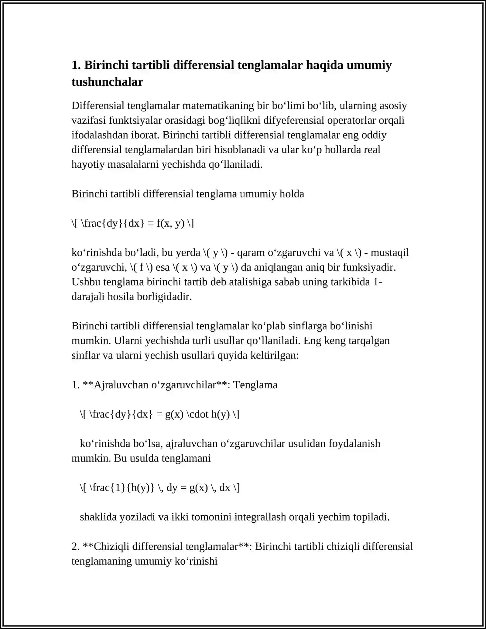 BIRINCHI TARTIBLI DIFFERENSIAL TENGLAMALAR 4