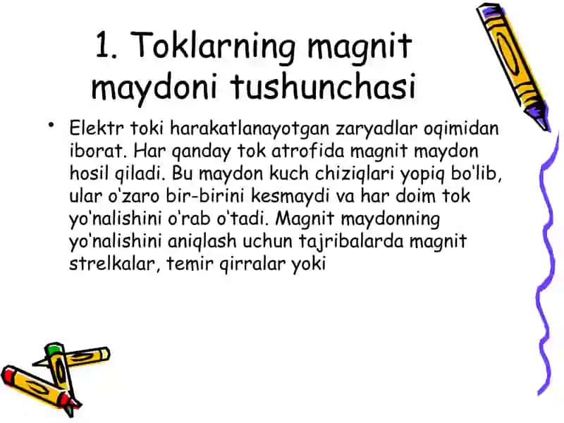 Toklarning magnit maydoni. Parma qoidasi. Bio-Savar-Laplas qonuni. Bio-Savar-Laplas qonunining turli magnit maydonlarni hisoblashga tatbiqi. Turli magnit maydonlarni hisoblash 4