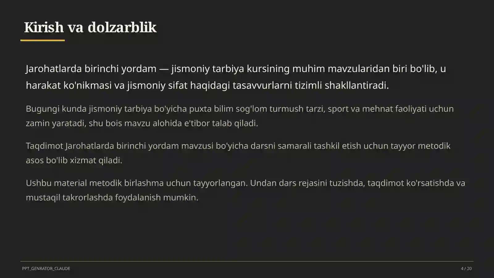 Jarohatlarda birinchi yordam (9-sinf) 4