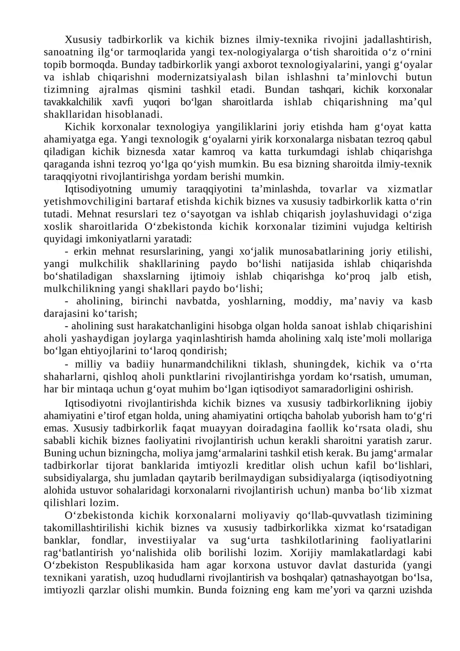 O‘zbekistonda kichik biznes va tadbirkorlik faoliyatini rivojlantirish yo‘nalishlari 4