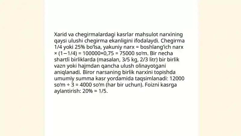Ulush va kasr tushunchasini hayot bilan bogʻlash 4