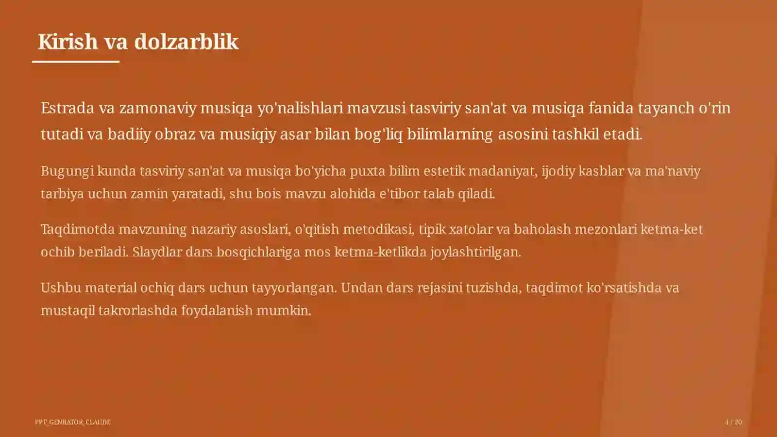 Tasviriy san'at va musiqa (1–7) — ochiq dars uchun 4