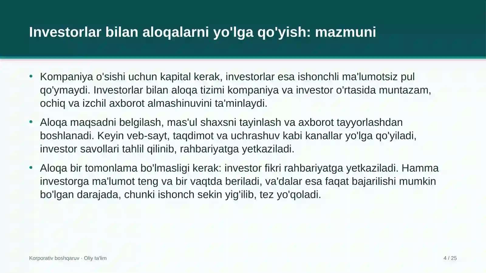 alkogolsiz ichimliklar ishlab chiqarishda investorlar bilan aloqalarni yo'lga qo'yish 9345 4