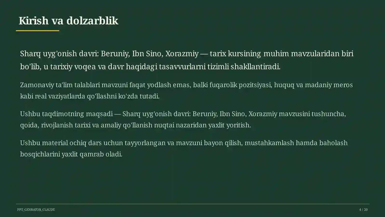 Sharq uyg'onish davri: Beruniy, Ibn Sino, Xorazmiy (7-sinf) 4