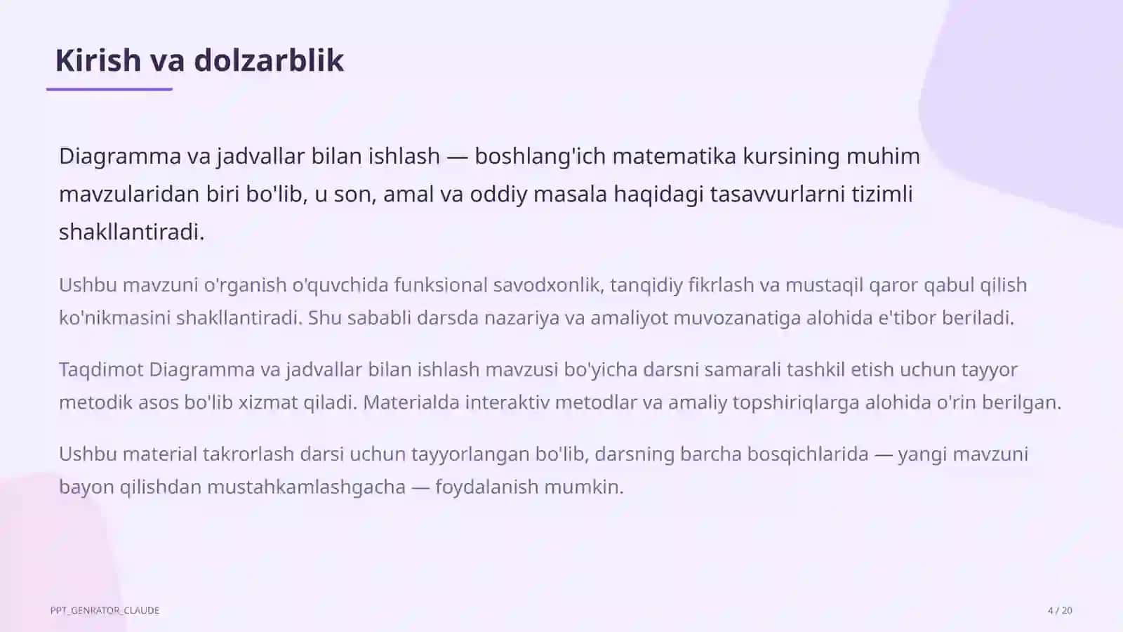 Diagramma va jadvallar bilan ishlash (4-sinf) 4